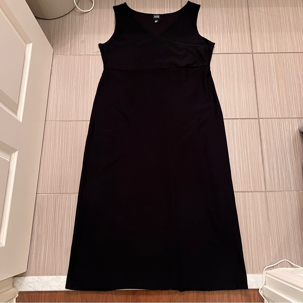 Eileen Fisher Stretch Jersey Knit Tank Dress black v neck wrap design - Picture 10 of 14